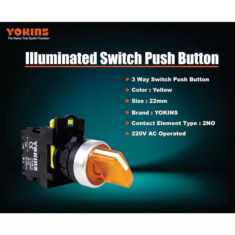 yokins-illuminated-selector-switch-3-way-2no-contact-22-mm-mounting-hole-diameter-220-v-ac-operating-voltage-yellow-eb2m-a-20xd-pack-of-10-pcs