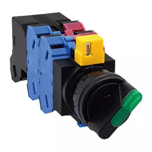 IDEC HW Series Illuminated Selector Switch LED 45° 3 Notch Green 22 mm Diameter, HW1F-3322N2M2G