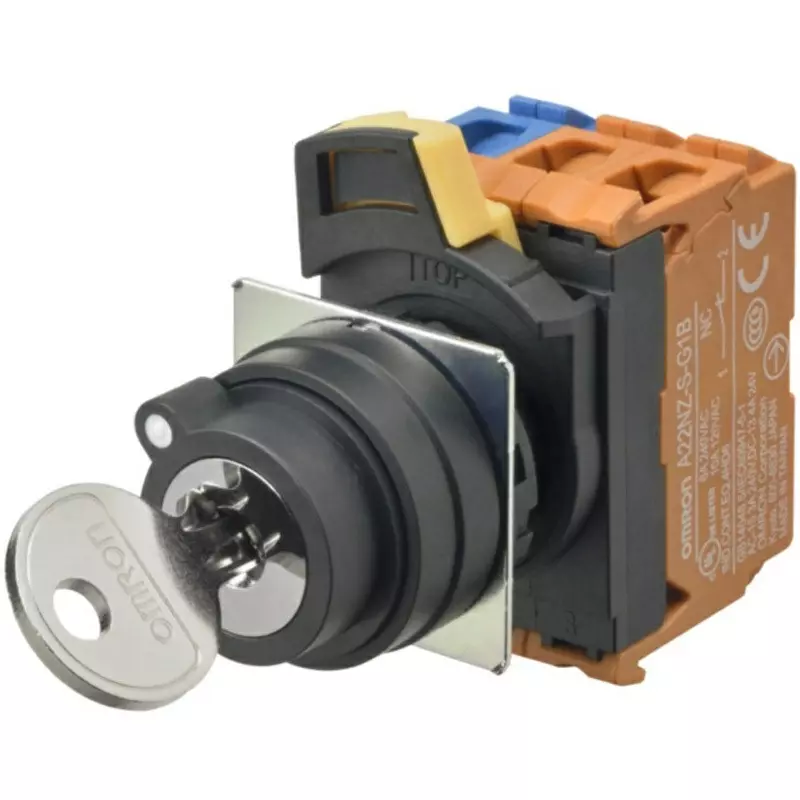 Omron Key Type Type Selector Switch 2 Notches 1A Φ22 mm Mounting Hole Diameter, A22NK-2BL-01BA-G100