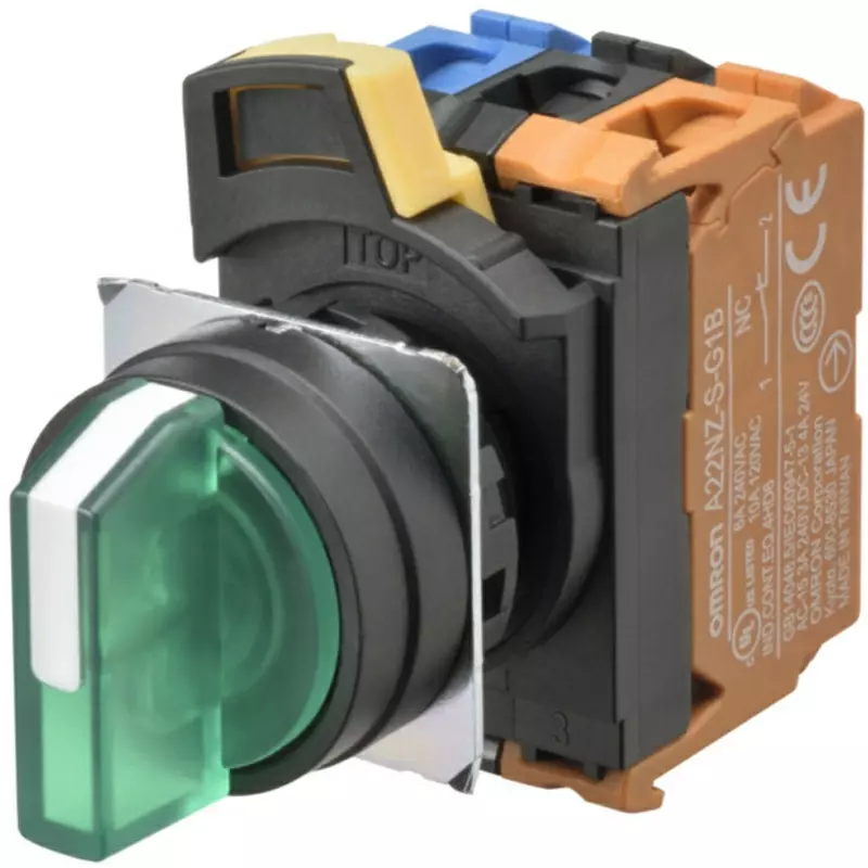 Omron Screw Terminal M3.5 Selector Switch Φ22 mm Green, A22NW-2BM-TGA-G202-GE