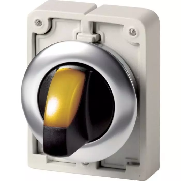 EATON Spring Return Selector Switch - 30 mm Cutout Diameter, Illuminated 2 Positions, 188070 M30I-FWLK-Y