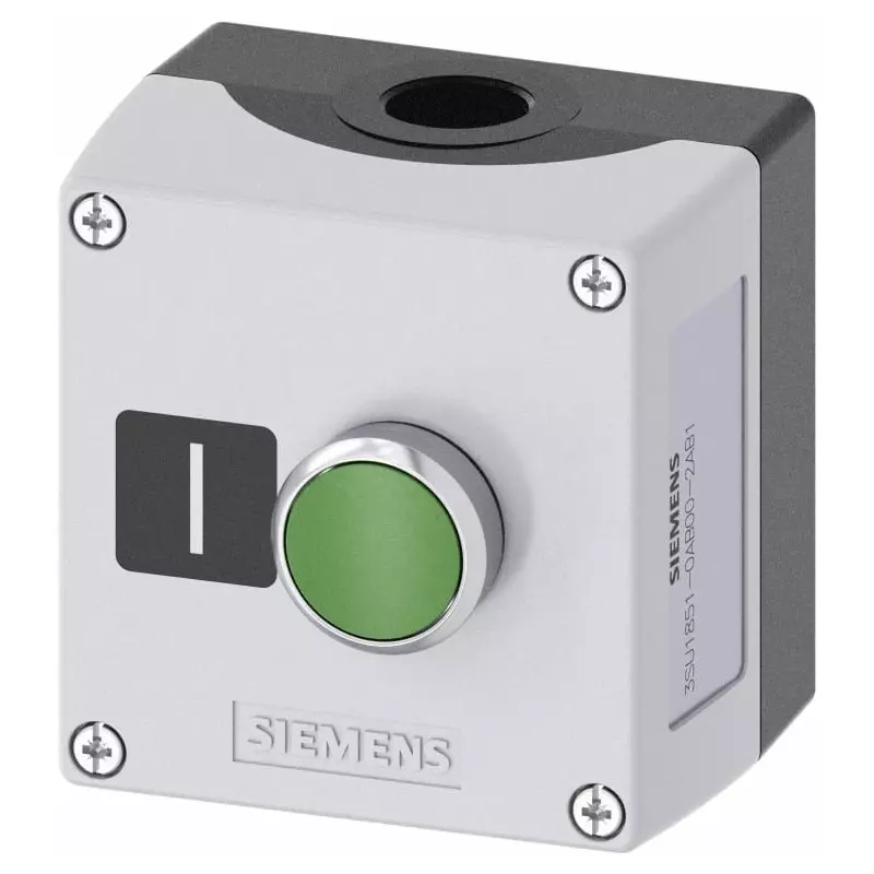 Siemens Enclosed Push Button - SPST, Metal, Green, I, IP66, IP67, IP69, 3SU1851-0AB00-2AB1