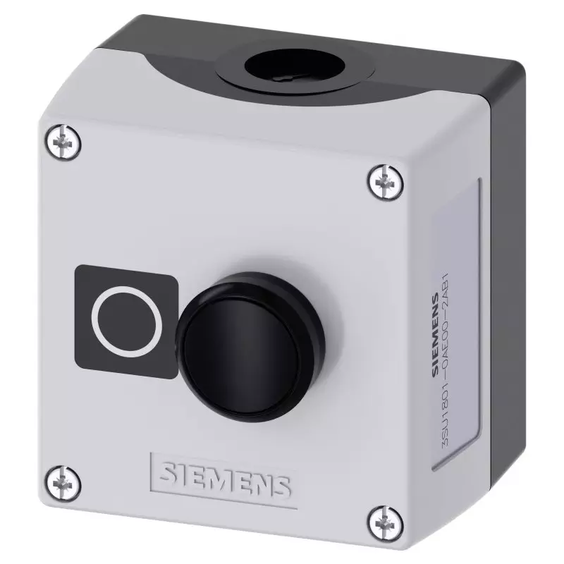 Siemens Push Button Control Station - SPST, Plastic, 1 Cutouts, Black, O, IP66, IP67, IP69, 3SU1801-0AE00-2AB1