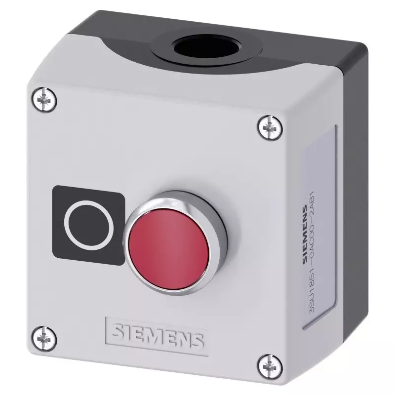 Siemens Enclosed Push Button - SPST, Metal, Red, O, IP66, IP67, IP69, 3SU1851-0AC00-2AB1