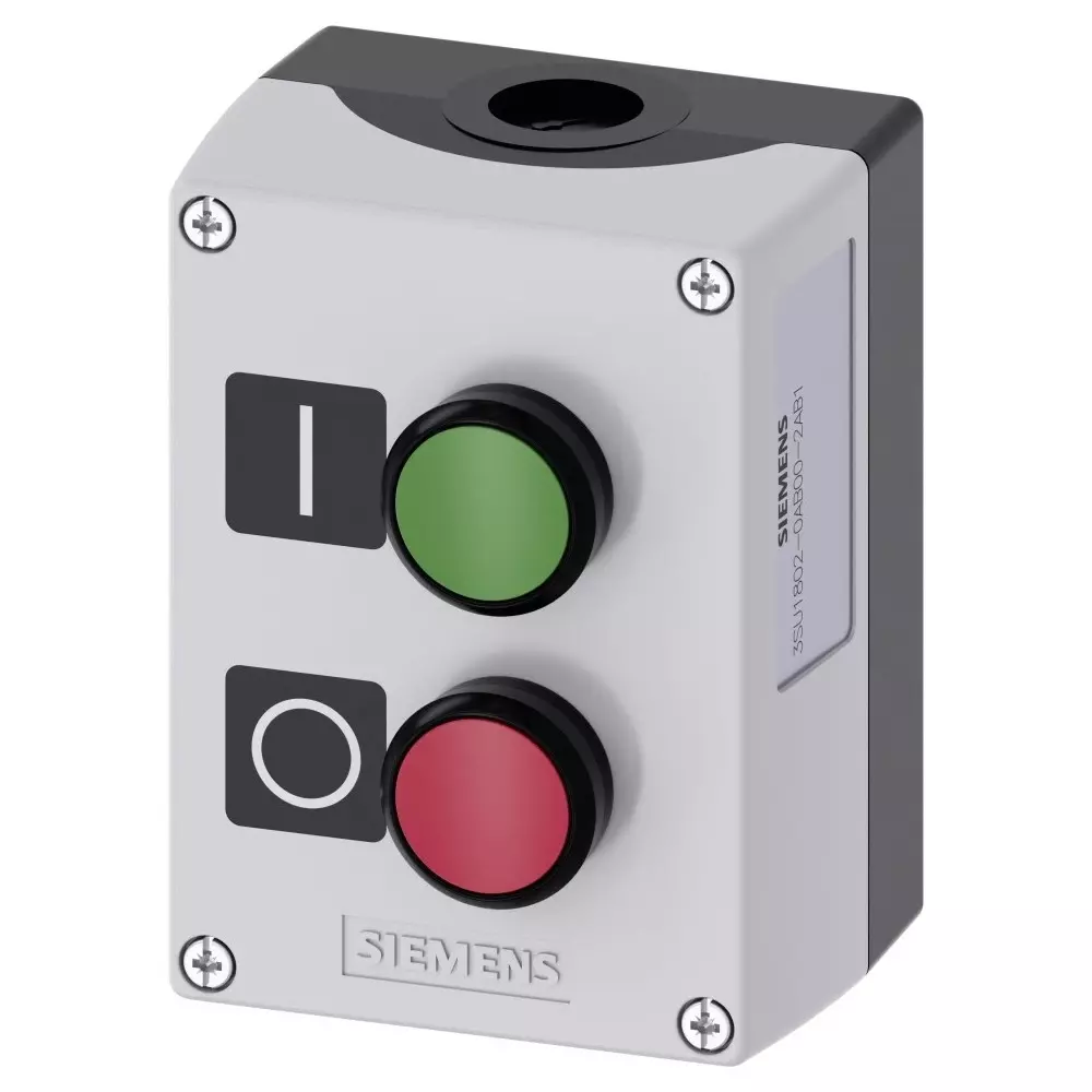 Siemens Push Push Enclosed Push Button - SPDT, Plastic, Green, Red, I, O, IP66, IP67, IP69, 3SU1802-0AB00-2AB1