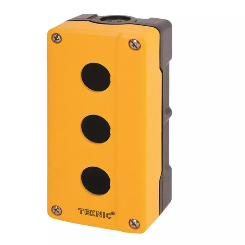 Teknic Control Stations 3 Way Yellow Cover / Black Housing 73 x 153 x 51 mm, 4006E10
