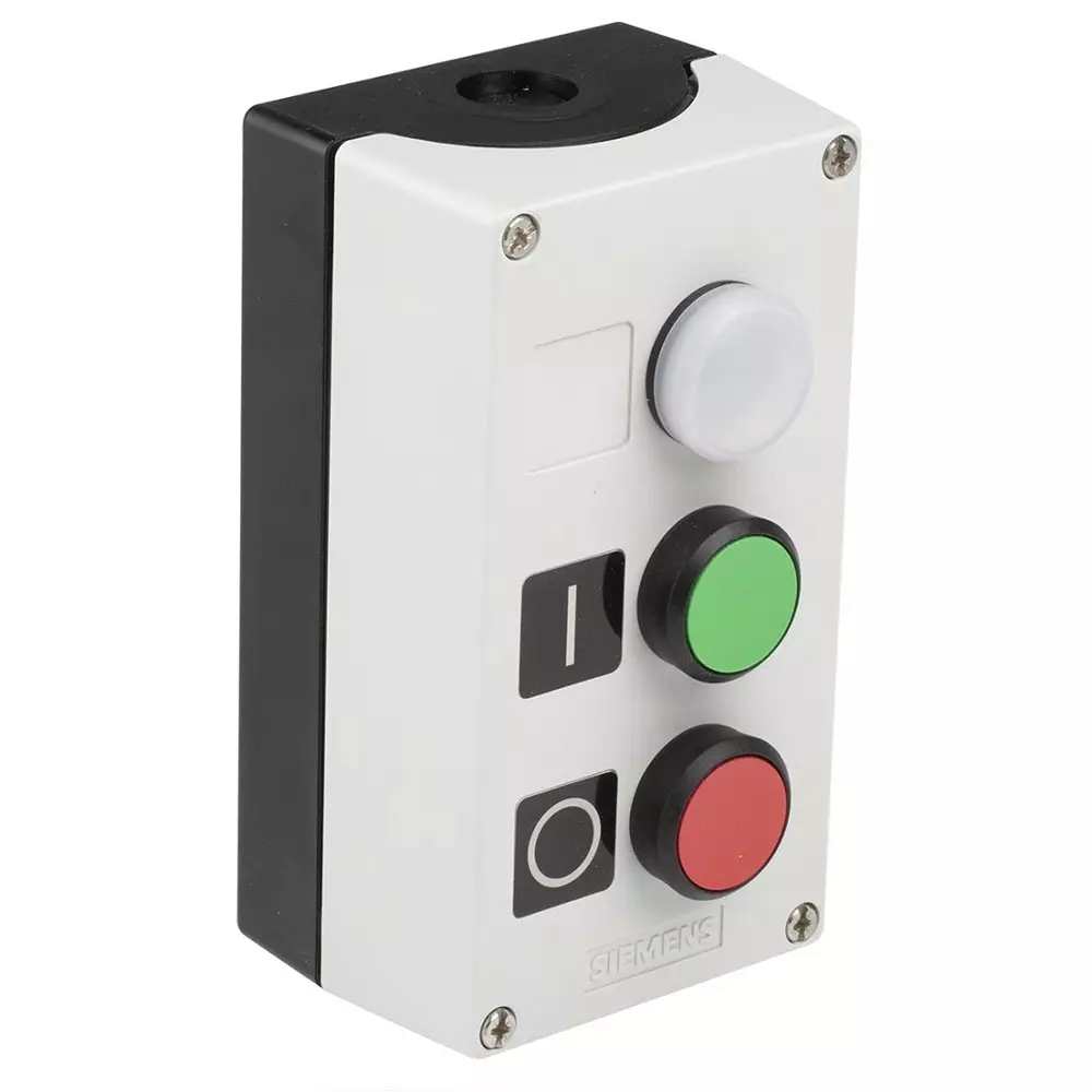 Siemens Enclosed Push Button - SPDT, Plastic, Green, Red, White, IP66, IP67, IP69, 3SU1803-0AB00-2AB1