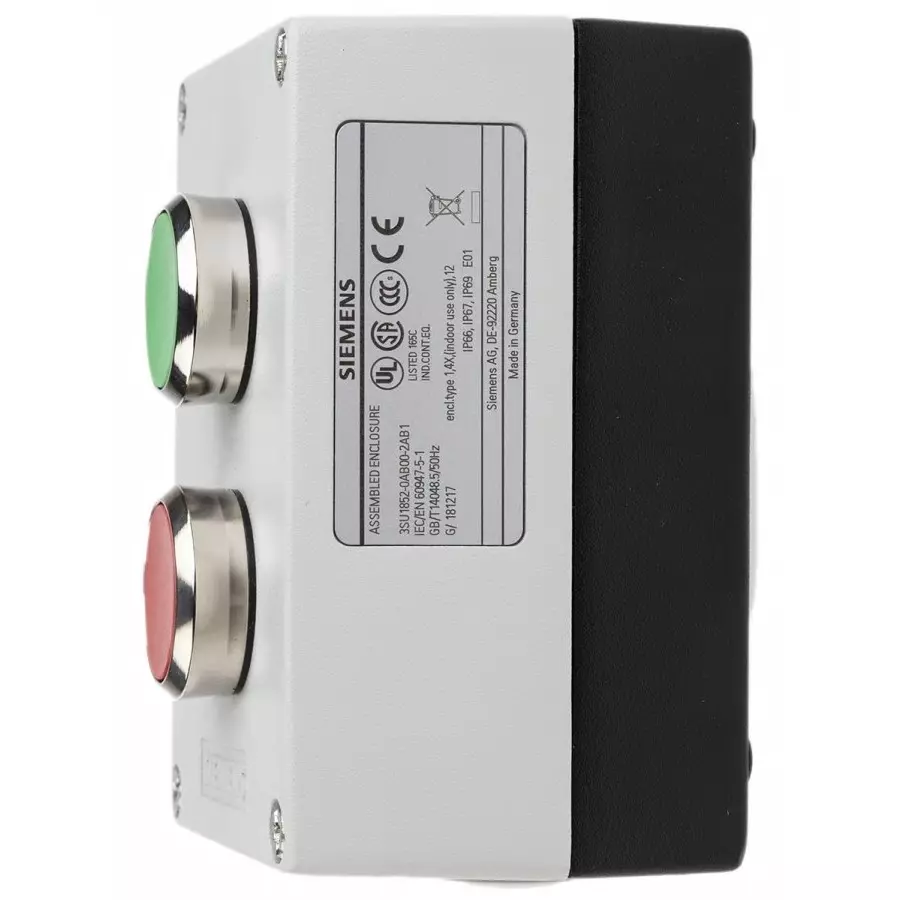 Siemens Enclosed Push Button - SPDT, Metal, Green, Red, IP66, IP67, IP69, 3SU1852-0AB00-2AB1