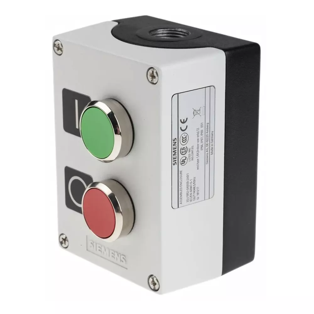 Siemens Enclosed Push Button - SPDT, Metal, Green, Red, IP66, IP67, IP69, 3SU1852-0AB00-2AB1