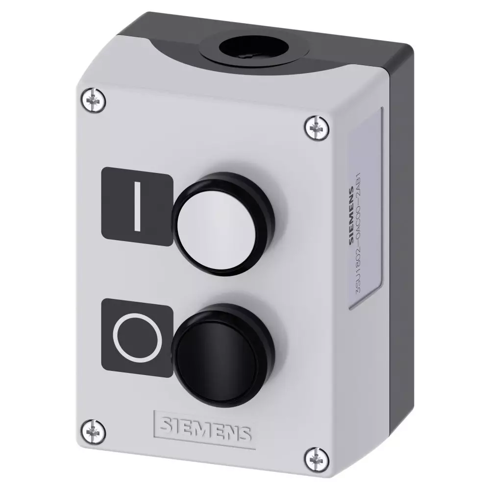 Siemens Enclosed Push Button - SPDT, Plastic, Black, White, IP66, IP67, IP69, 3SU1802-0AC00-2AB1