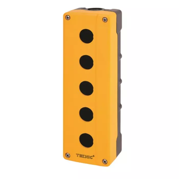 Teknic Control Stations 5 Way Yellow Cover / Black Housing 73 x 233 x 51 mm, 4006S10