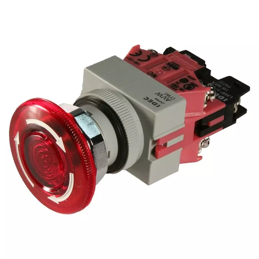 IDEC Switch, Emergency Stop, 2Nc, 600Vac, Avlw49902D-R-24V