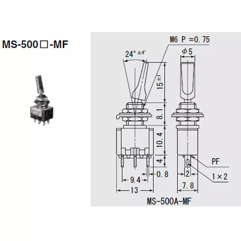 MIYAMA ELECTRIC Toggle Switch Double pole double throw ON-OFF-ON Switch Type, MS500HMF-K