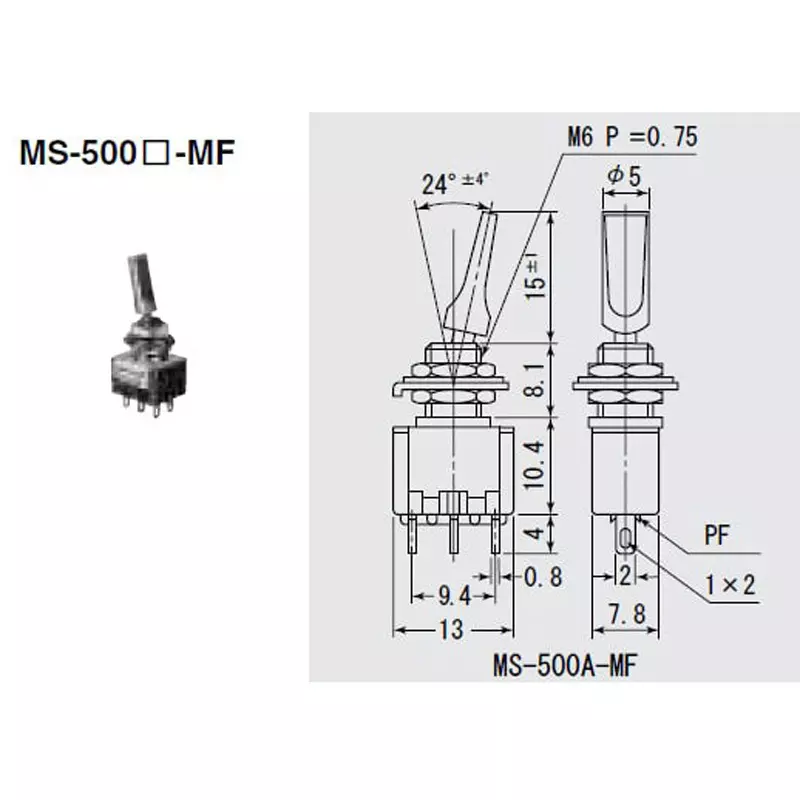 MIYAMA ELECTRIC Toggle Switch Single pole double throw Solder terminal, MS500CMF-K