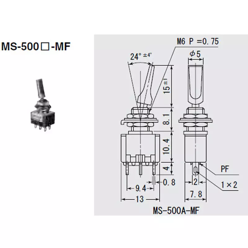 MIYAMA ELECTRIC Toggle Switch Single pole double throw Solder terminal, MS500AMF-K