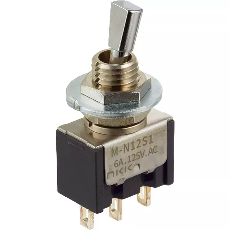 NKK SWITCHES Toggle Switch 2 Pole Short Flat Lever Mechanism, M-N28S1ES