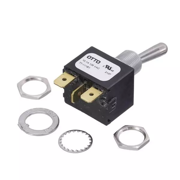 Otto Toggle Switch Non-Illuminated Quick Connect Termination 7 & 10 & 16 Amp Bat Actuator 28 V DC, T7-111B1