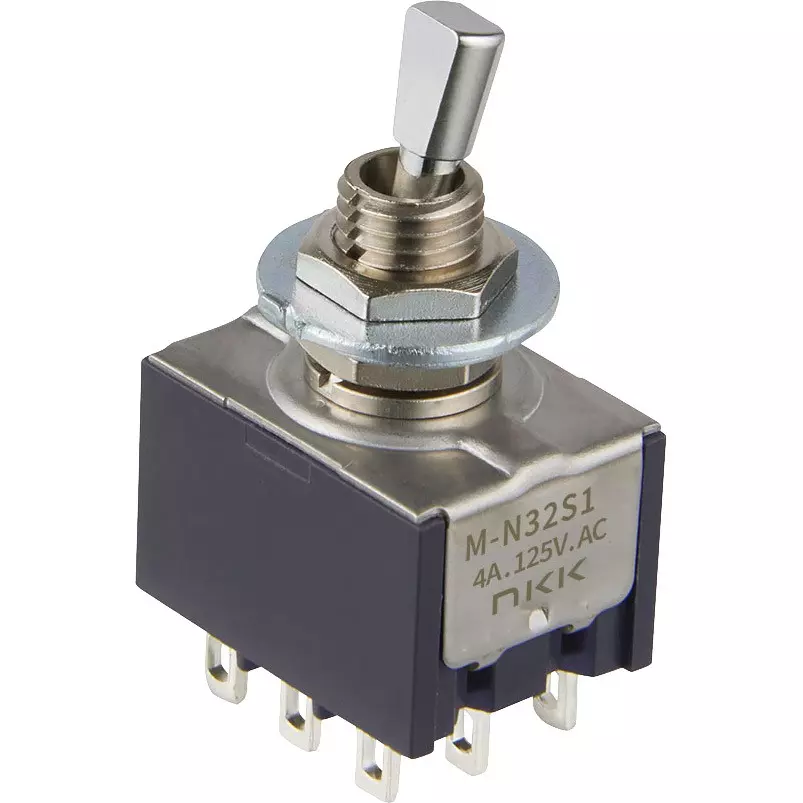 NKK SWITCHES Toggle Switch 3 Pole Short Flat Lever Mechanism, M-N32S1ES