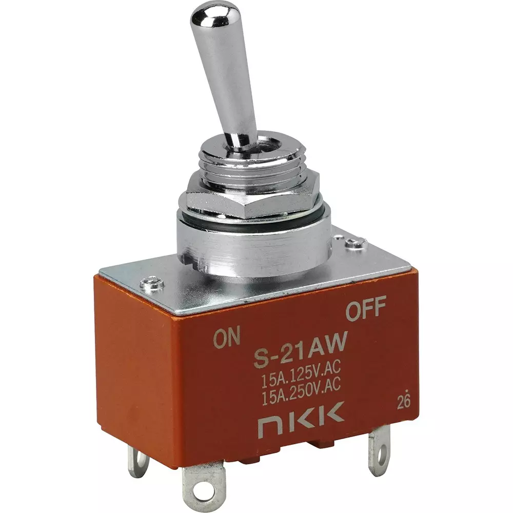 NKK SWITCHES Small Toggle Switch 2 Pole, S-21AW