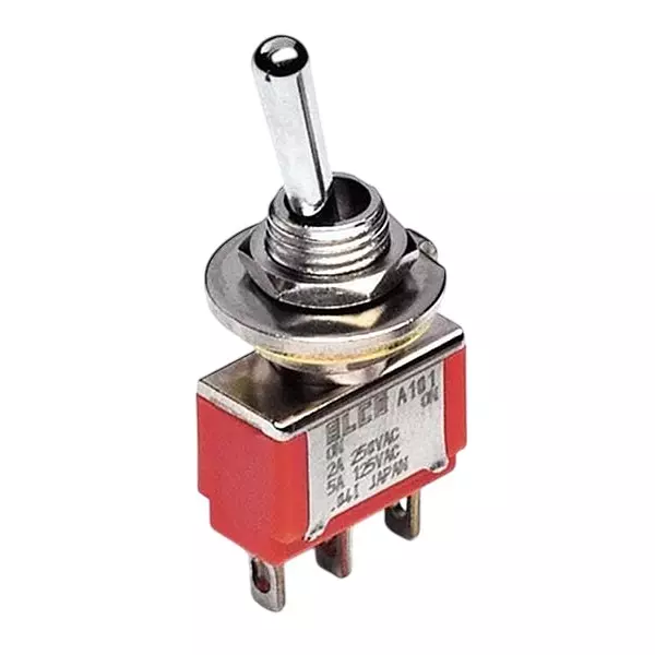 TE CONNECTIVITY Toggle Switch Non-Illuminated Solder Pin Termination 2 & 5 Amp Bat Actuator 28 V DC, A101MDCG04