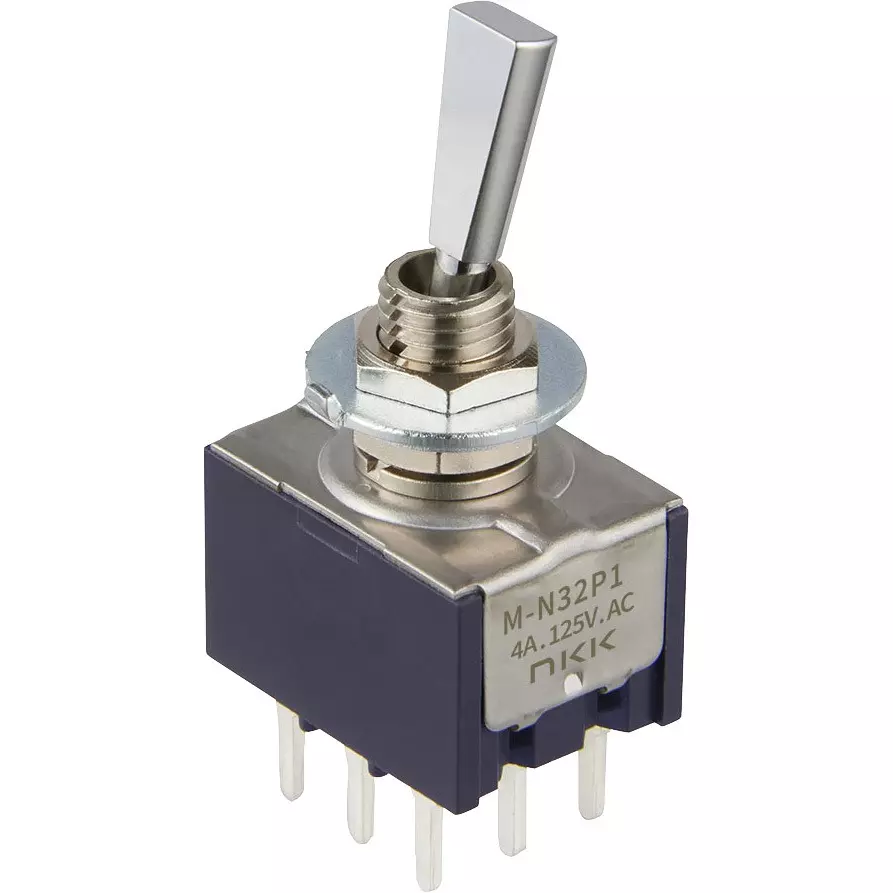NKK SWITCHES Toggle Switch 4 Pole Flat Lever Mechanism, M-N43P1E