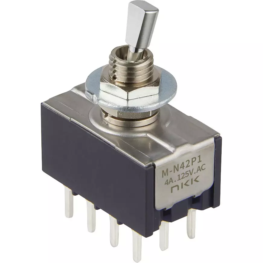NKK SWITCHES Toggle Switch 4 Pole Short Flat Lever Mechanism, M-N43P1ES
