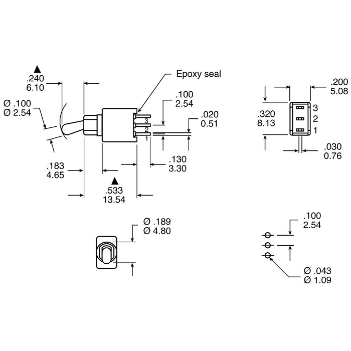 RS Pro Toggle Switch PCB Mount On-Off-On SPDT Through Hole Terminal Gold
