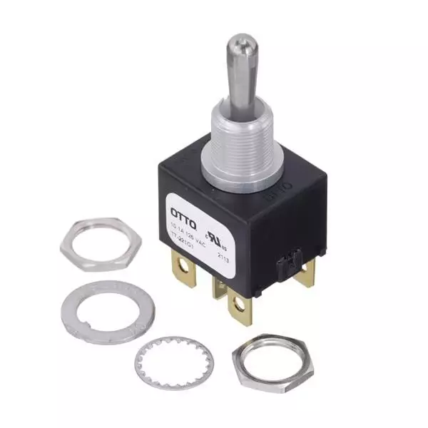 Otto Toggle Switch Non-Illuminated Screw Termination 7 & 10 & 16 Amp Bat Actuator 28 V DC, T7-221G1