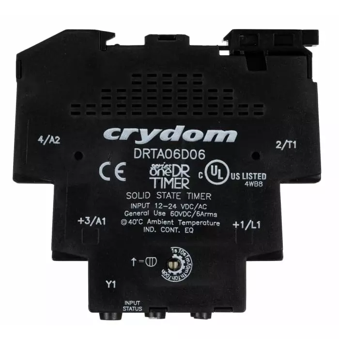 SENSATA/CRYDOM Timer Relay SeriesOne DR Series DIN Rail Mount 12-24V AC/DC 2-Contact 0.1 s-100h, DRTA06D06