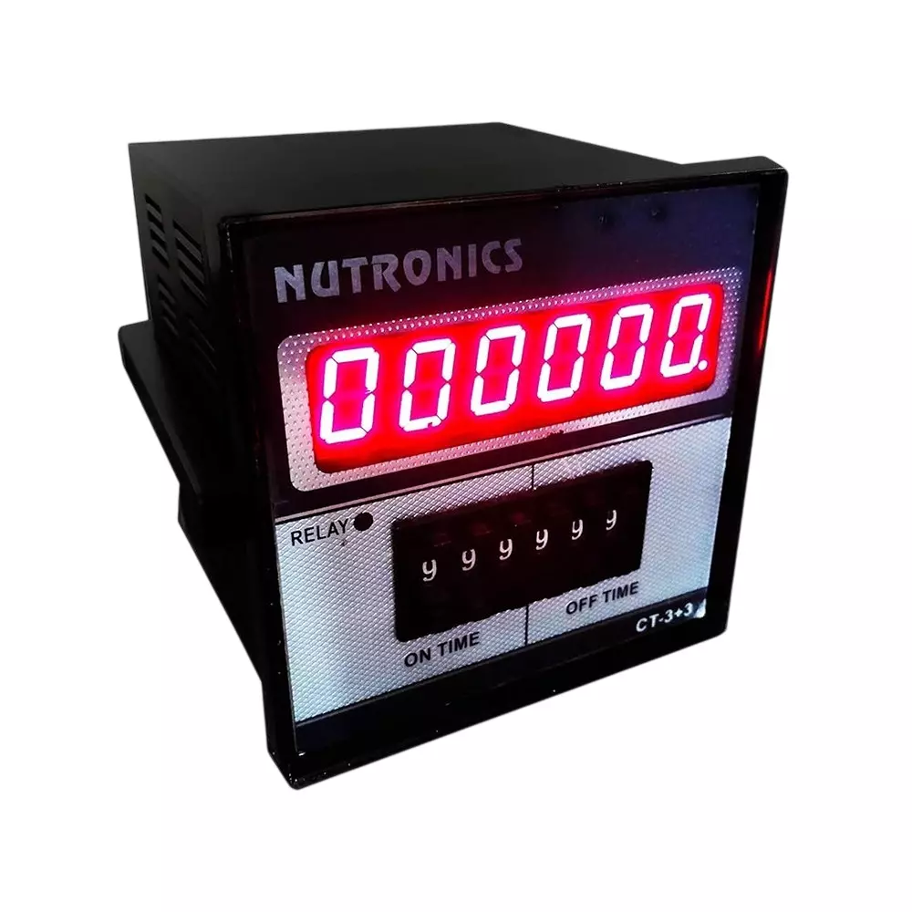 Nutronics Cyclic ON/OFF Timer 4 & 6 Digit 999min 12.5mm Display 230V AC, CT-3+3
