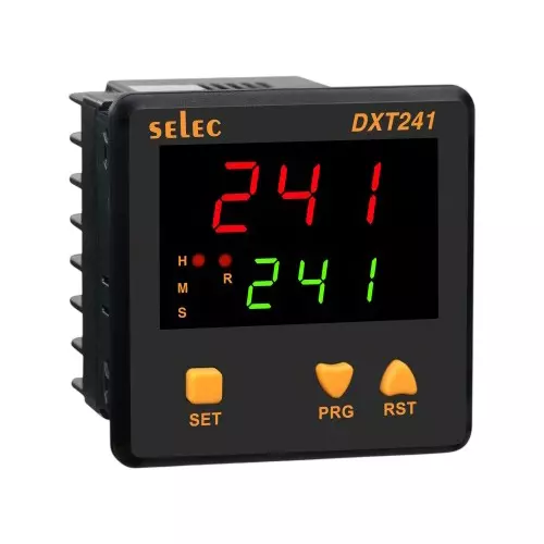 SELEC Economical Digital Timer with 3 Digit Dual Display, 2 C/O SPDT Relay Output, 72 x 72 mm Size and 90 to 270 V AC/DC, DXT241