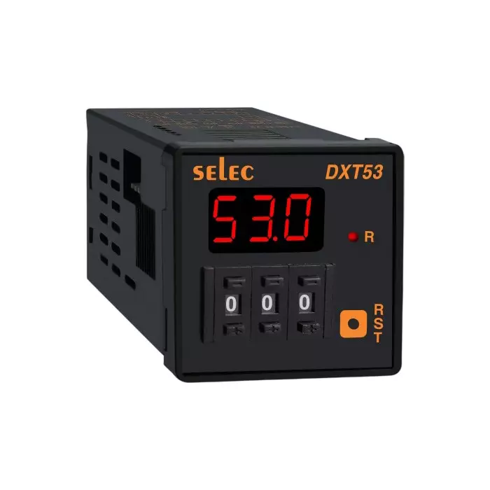 SELEC Economical Digital Timer with 3 Digit Single Display, 2 C/O SPDT Relay Output, 48 x 48 mm Size and 90 to 270 V AC/DC, DXT53