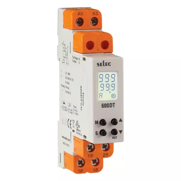 SELEC Digital Multi Function Timer 1C/O SPDT DIN Rail Mount and 0.1 sec to 999 Hr Time Range, 600DT