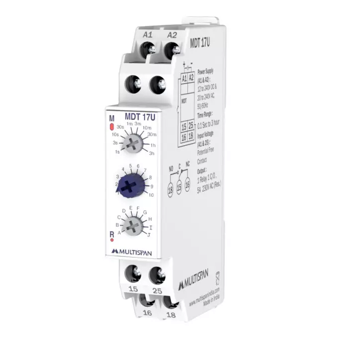 MULTISPAN Multifunction Timer DIN Rail Mount 12-240 V DC & 20-240 V AC Supply Voltage, MDT-17U