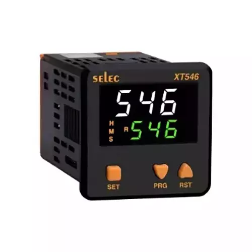 SELEC Multi Function Timer 3 Digit Dual Display (White + Green) 48 × 48 mm, XT546A