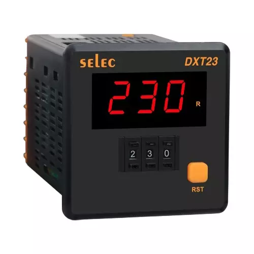 SELEC Economical Digital Timer with 3 Digit Single Display, 2 C/O SPDT Relay Output, 72 x 72 mm Size and 90 to 270 V AC/DC, DXT23