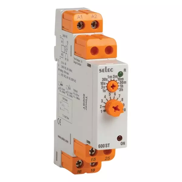 SELEC Single Function Timer 1C/O SPDT 5A @ 250 V AC or 24 V DC Contact Rating and 0.1 sec Resolution, 600ST