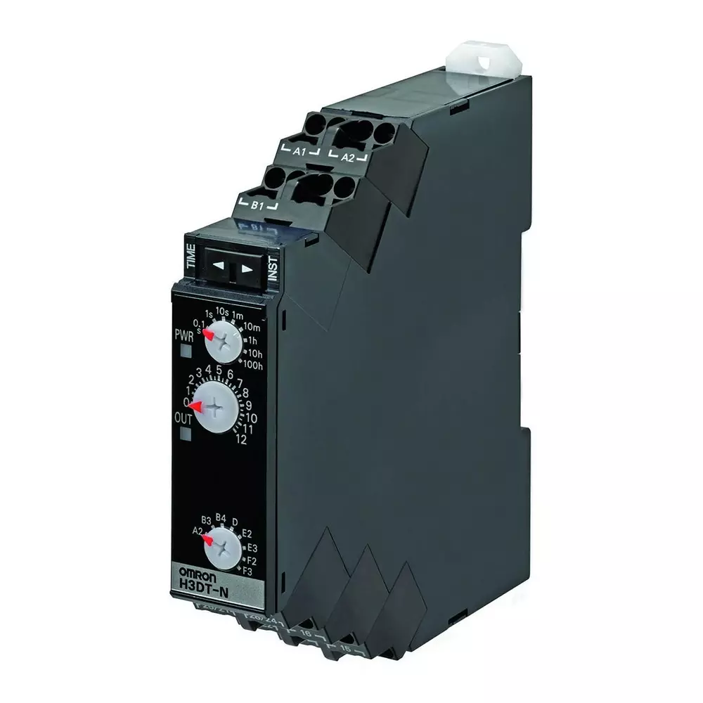 Omron Timer DIN-Rail Mounting 17.5 mm Multifunction 0.1s-1200h 2 x SPDT 5 A 24-240 VAC/DC Push-in Terminal, H3DT0001M