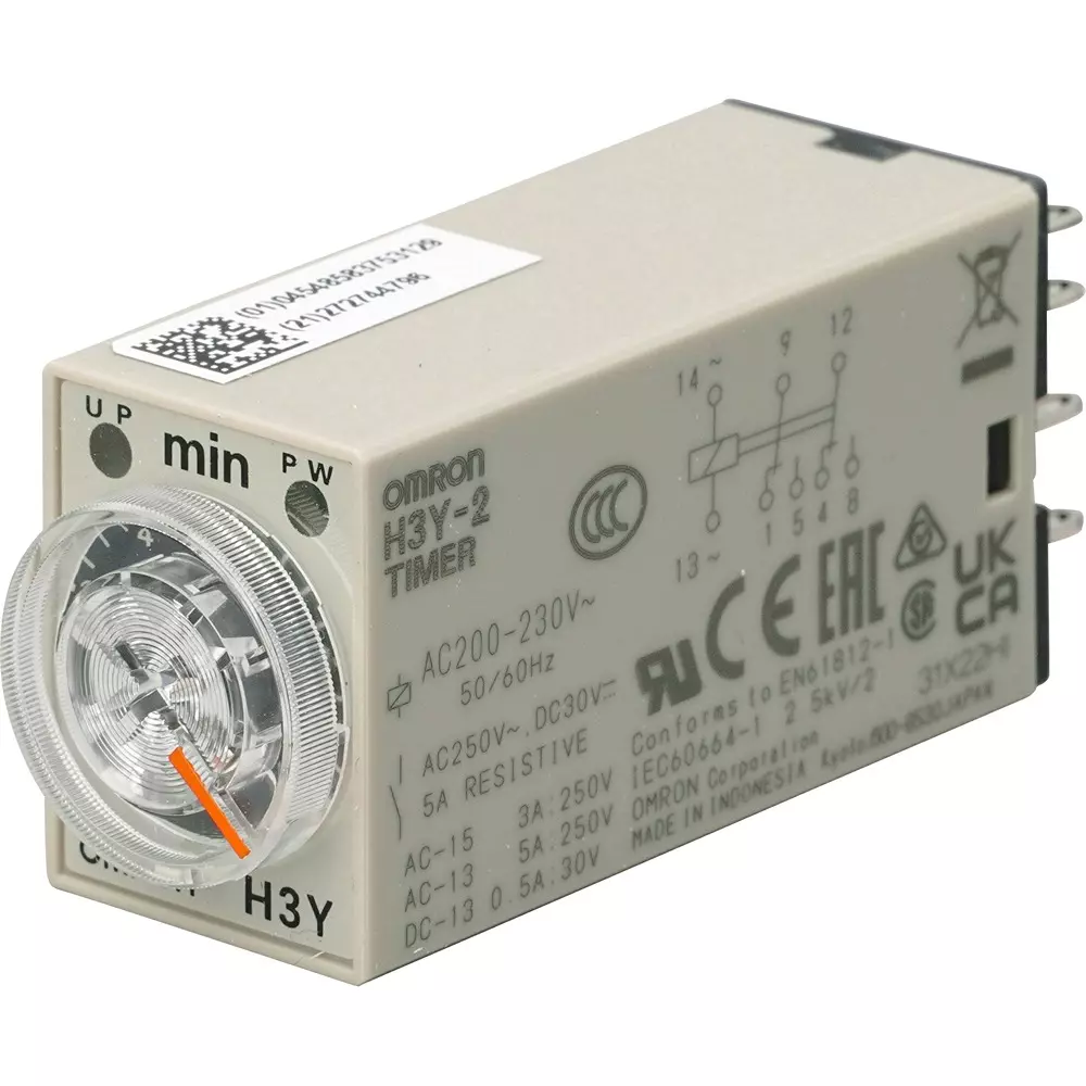 Omron Solid State Timer AC200-230 Power Supply, H3Y-2 Series (Maximum Setting Time of Graduation: 0.5 sec  - 3 hr)