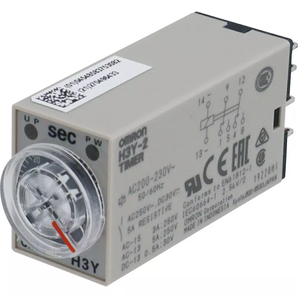 Omron Solid State Timer Fixed Range Plug-in, H3Y-2 AC200-230 60S