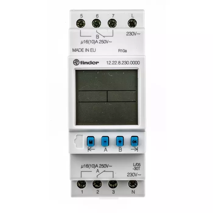Finder Digital Time Switch DIN Rail 230 V AC 2-Channel, 12.22.8.230.0000