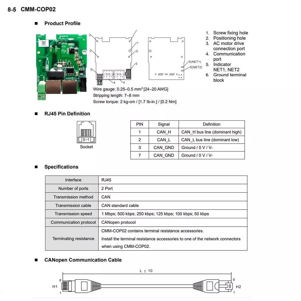 delta-can-open-card-green-color-rectangular-shape-2-ports-and-rj-45-interface-for-m300-series-cmm-cop02