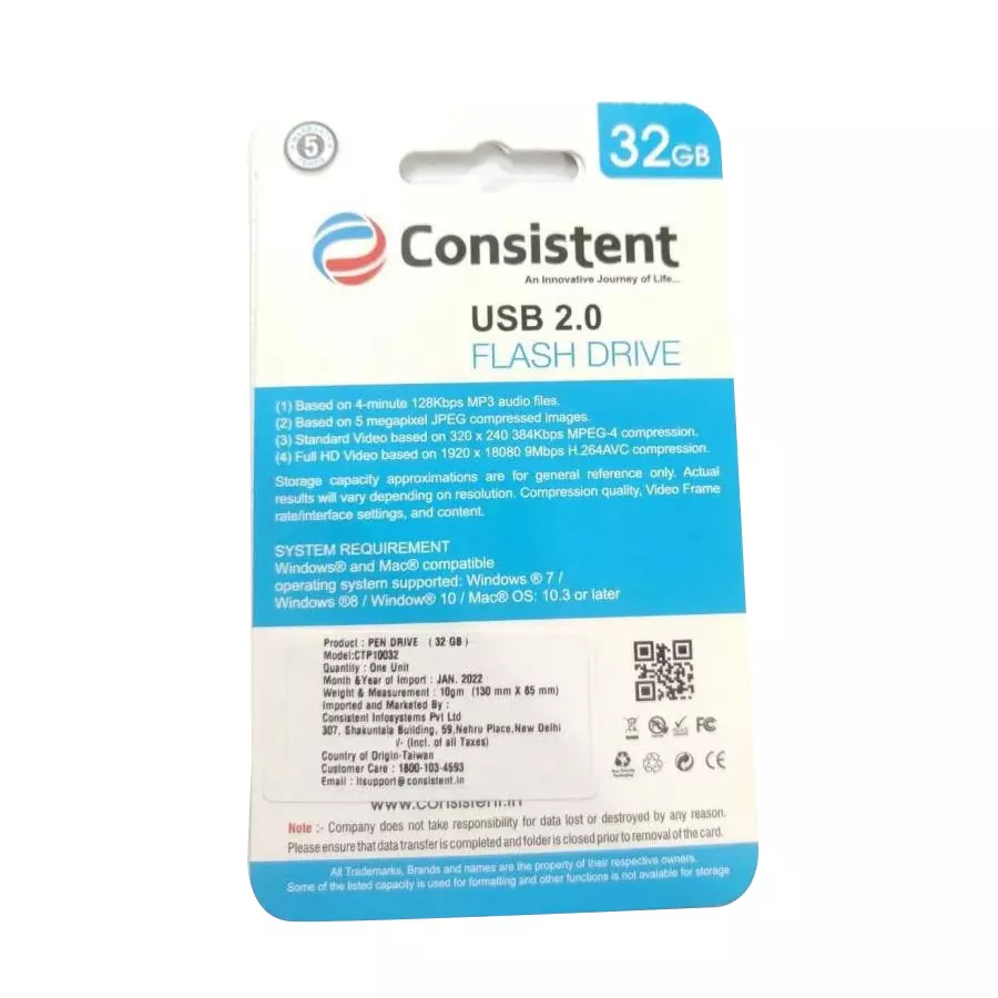 Consistent 32 GB USB 2.0 Silver Pen Drive, CTP10032