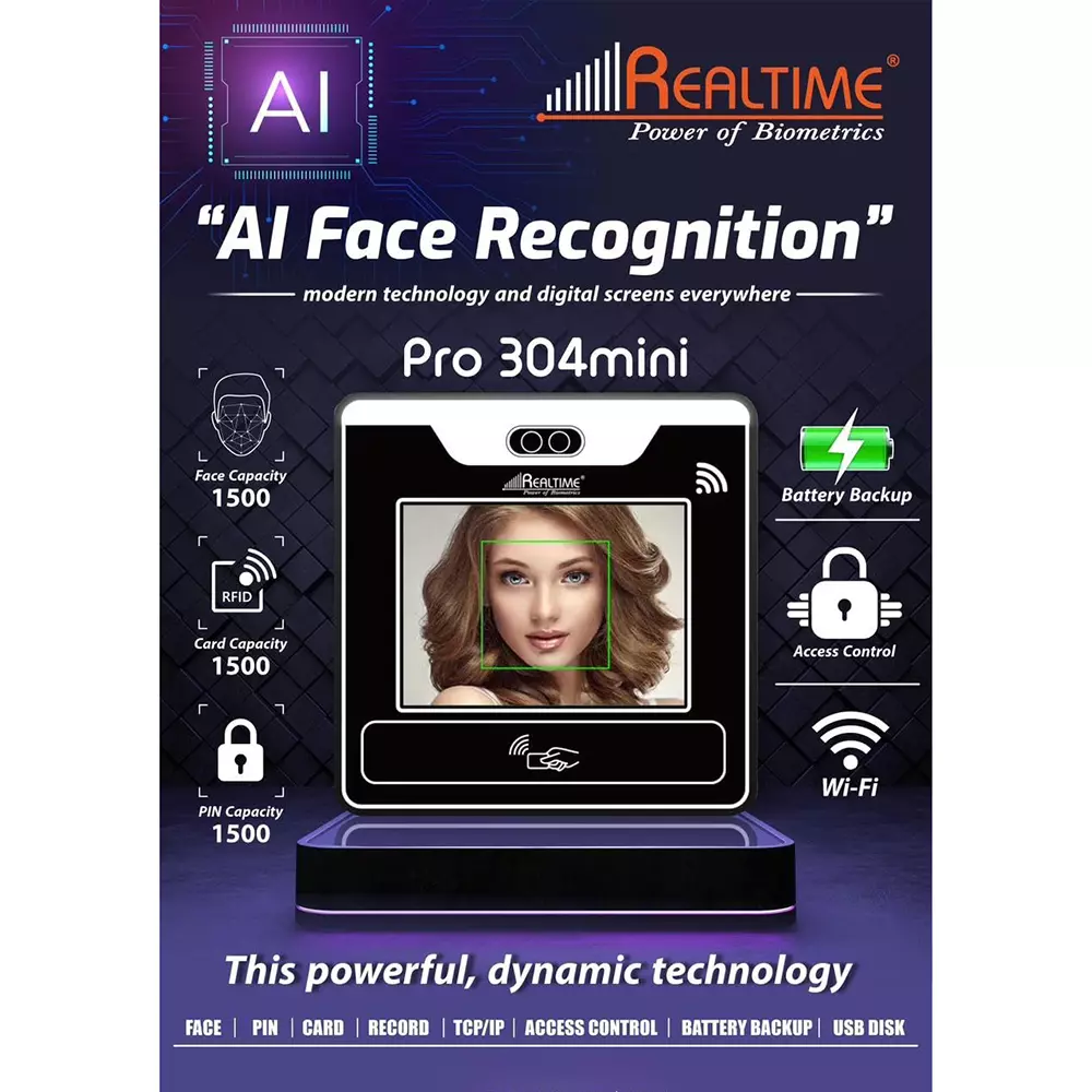 Realtime Face Recognition Attendance & Access Control System 15000 Record Capacity, Pro 304Mini