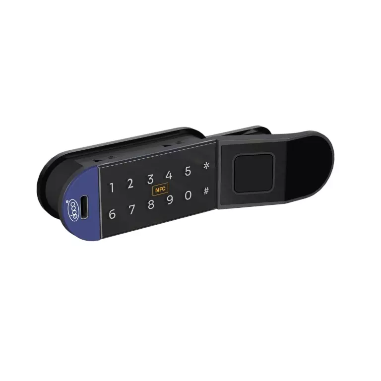 Ebco Esmart Digital Lock 2 -Horizontal Left -Fingerprint + Numeric +NFC Black Finish for 16-22 mm Door Thickness, ESDL2-HL-FNN-BL