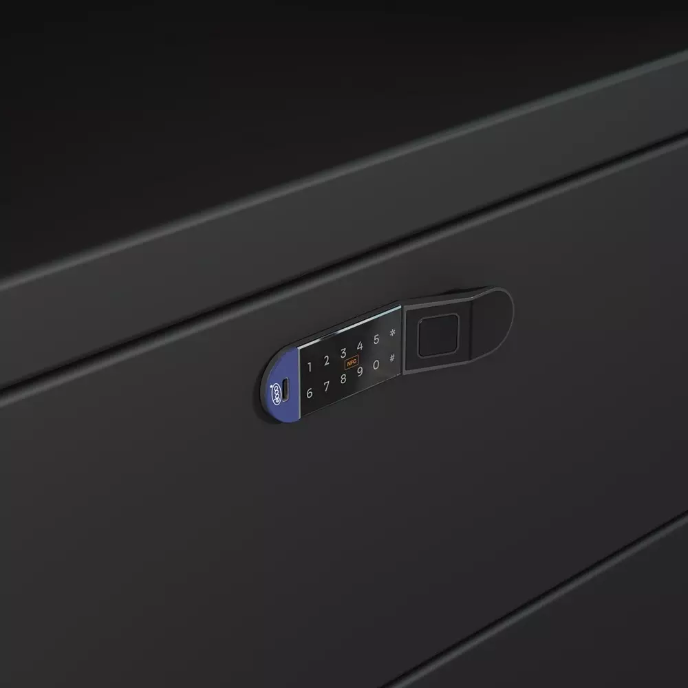 Ebco Esmart Digital Lock 2 -Horizontal Left -Fingerprint + Numeric +NFC Black Finish for 16-22 mm Door Thickness, ESDL2-HL-FNN-BL