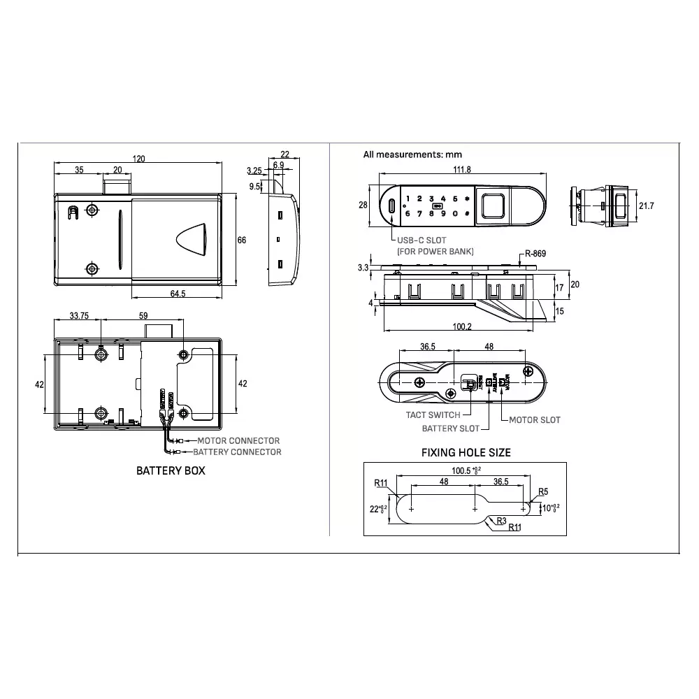 Ebco Esmart Digital Lock 2 -Horizontal Left -Fingerprint + Numeric +NFC Black Finish for 16-22 mm Door Thickness, ESDL2-HL-FNN-BL