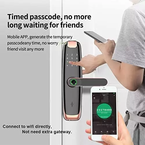amiciSmart Biometric Door Lock WiFi Smart Lock Smartlife App ‎4 AA Batterie Compatible with Multiple Unlock Options, Fingerprint Unlocking, 1xBSC-SMT-DRLK-N