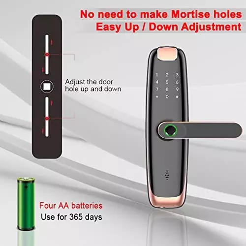 amiciSmart Biometric Door Lock WiFi Smart Lock Smartlife App ‎4 AA Batterie Compatible with Multiple Unlock Options, Fingerprint Unlocking, 1xBSC-SMT-DRLK-N