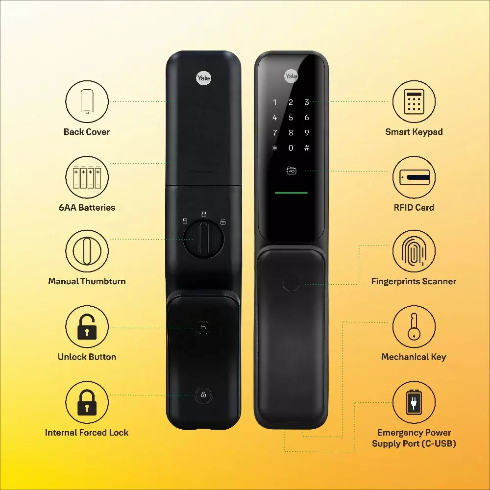 YALE Luna Pro Smart Lock With Face Scan 60 mm (2.36 inch) Backset Bluetooth 2 Keys